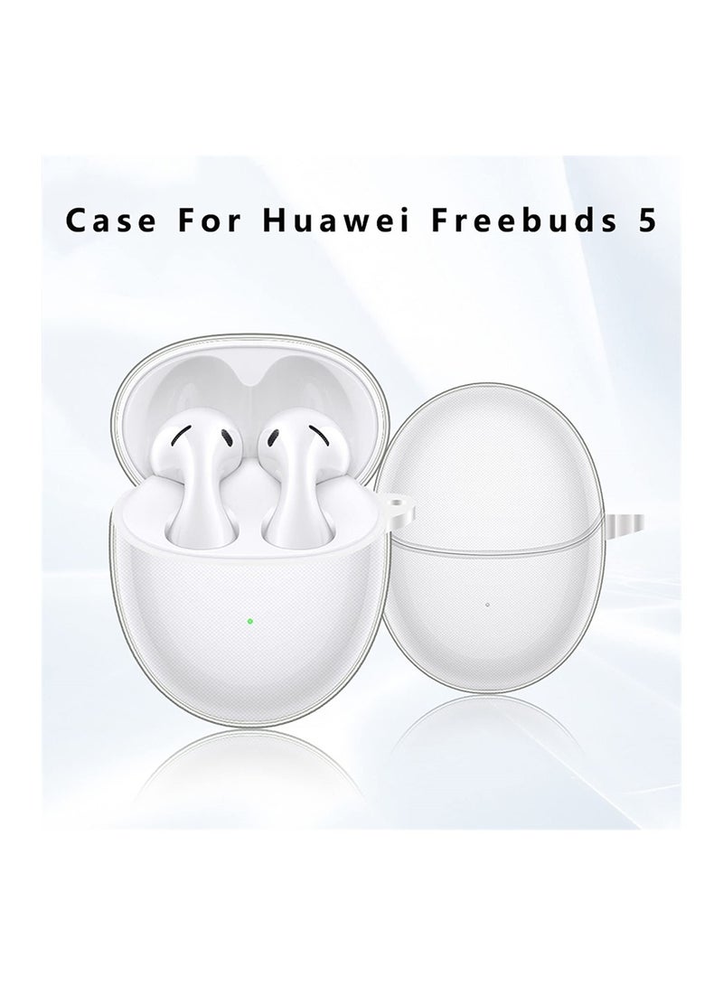 Clear Case Compatible with Huawei FreeBuds 5 Protective Cover for Headphones TPU Soft Thin Light-Weighted Cover with Anti-Lost Carabiner Slim-Fit Anti-Fall Not Easy to Dirty