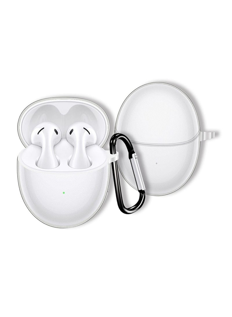 Clear Case Compatible with Huawei FreeBuds 5 Protective Cover for Headphones TPU Soft Thin Light-Weighted Cover with Anti-Lost Carabiner Slim-Fit Anti-Fall Not Easy to Dirty