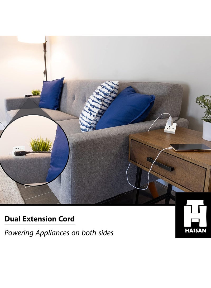 Hassan Dual Universal Socket Extension Cord - 2-in-1 Multi-Purpose Outlets, Space-Saving Design for Versatile Use