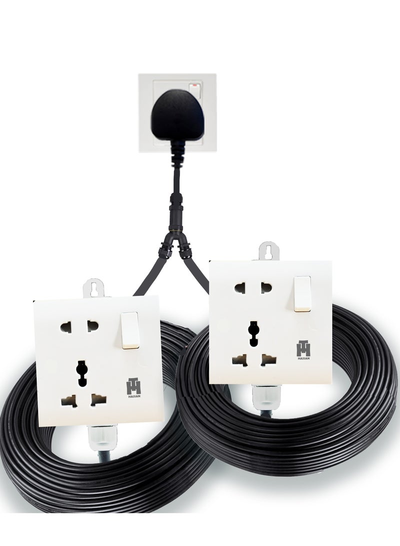 Hassan Dual Universal Socket Extension Cord - 2-in-1 Multi-Purpose Outlets, Space-Saving Design for Versatile Use