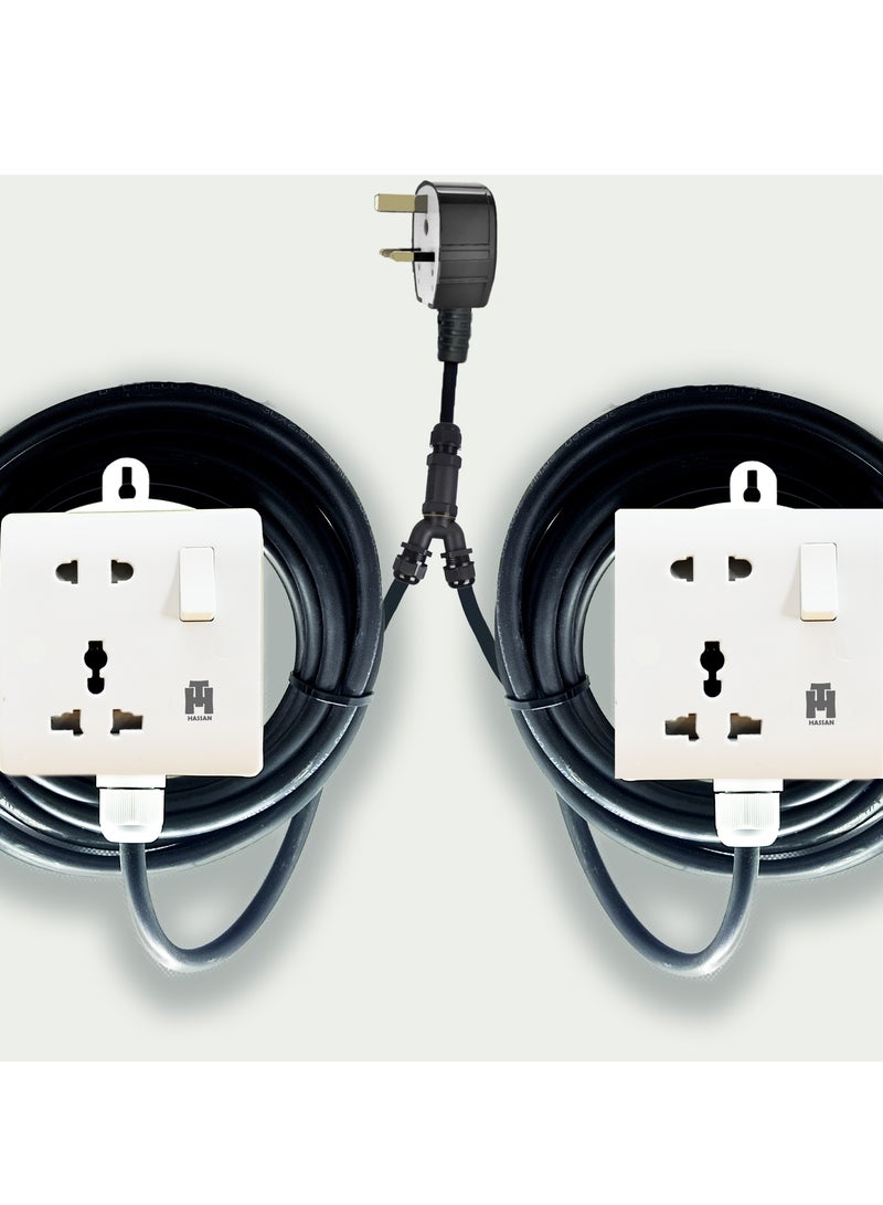 Hassan Dual Universal Socket Extension Cord - 2-in-1 Multi-Purpose Outlets, Space-Saving Design for Versatile Use