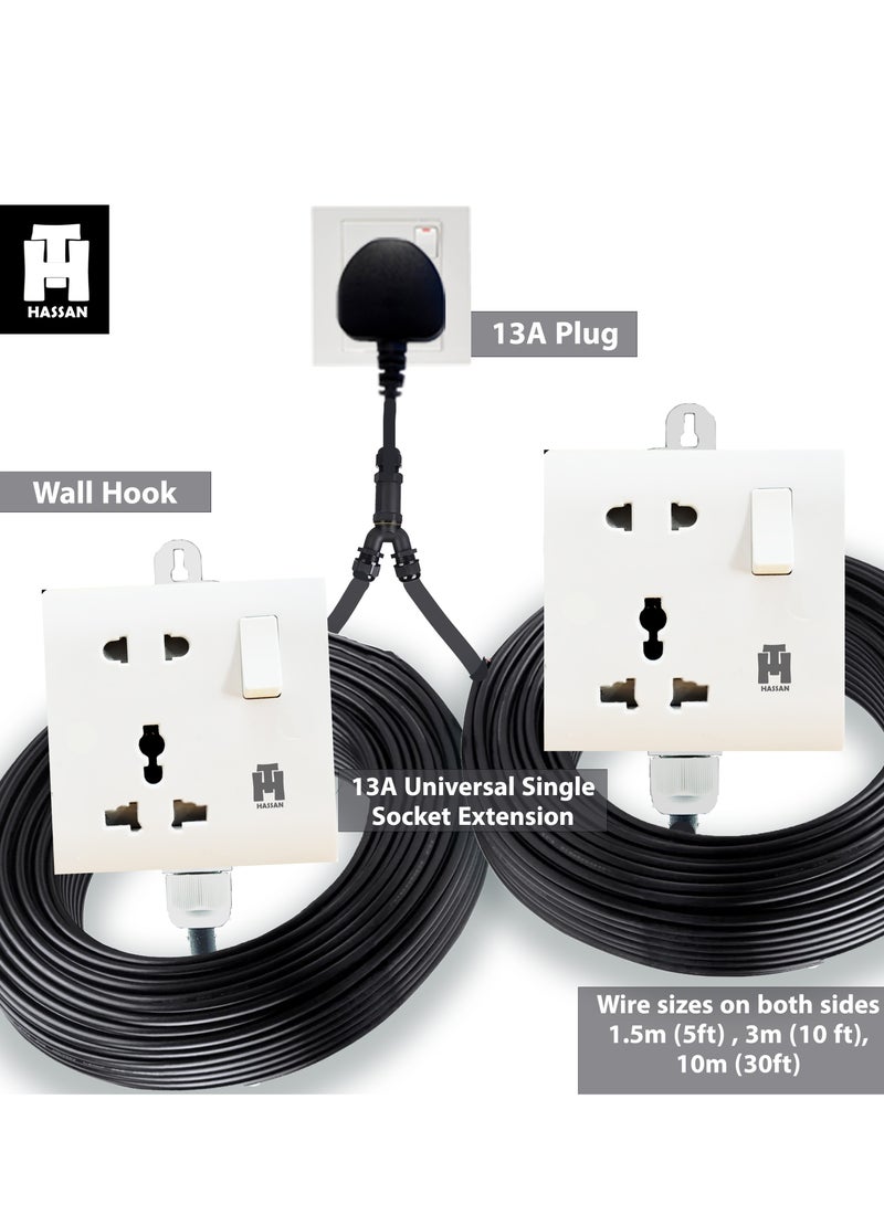 Hassan Dual Universal Socket Extension Cord - 2-in-1 Multi-Purpose Outlets, Space-Saving Design for Versatile Use