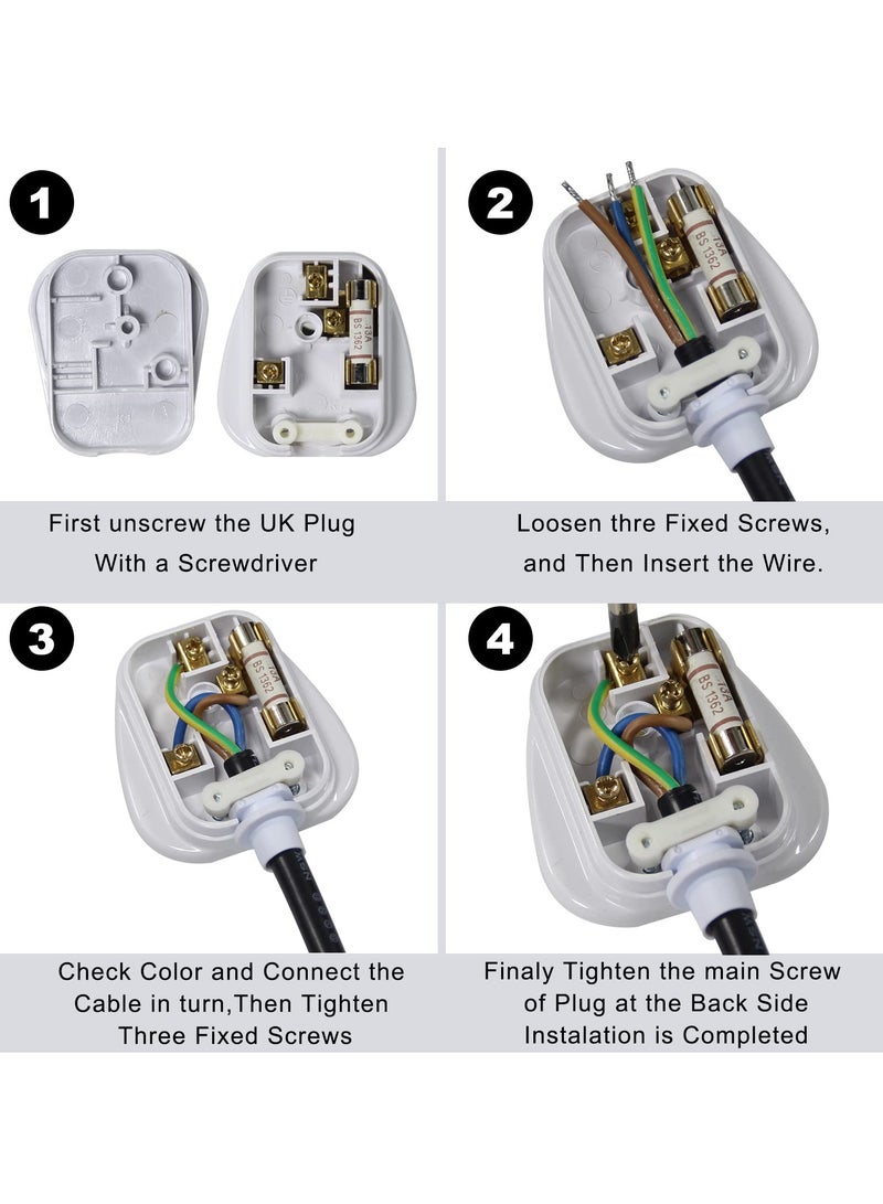 3 Pin UK Plug 13A Fused 250V Mains Plugs, UK Mains Plug for 13A 250V Black 3 Pin Plug 50-60 Hz (2Pcs)