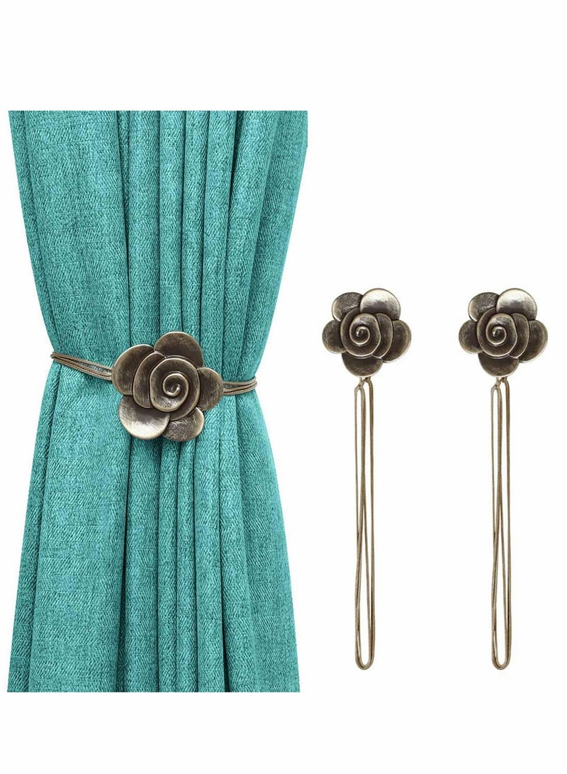 Vintage Camellia Magnetic Curtain Tieback, 2 Pcs Resin Flower Curtain Drapery Holdback Retro Window Curtain Decorative Buckle Holder for Home Office Cafe Balcony - Bronze