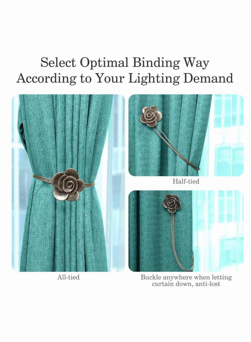 Vintage Camellia Magnetic Curtain Tieback, 2 Pcs Resin Flower Curtain Drapery Holdback Retro Window Curtain Decorative Buckle Holder for Home Office Cafe Balcony - Bronze