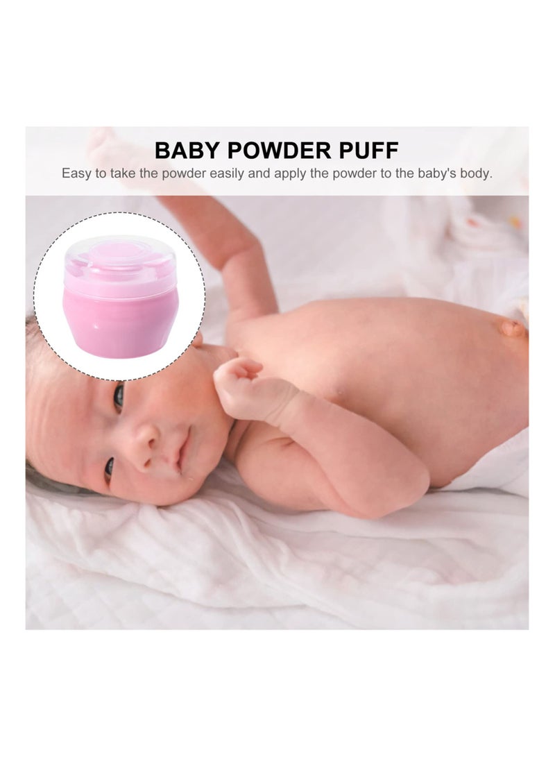 2 Sets Baby Powder Puff Box Fluffy Body After- Bath Powder Case Baby Care Face Body Villus Powder Puff Container Makeup Cosmetic Talcum Powder Holder with Hand Holder-Pink