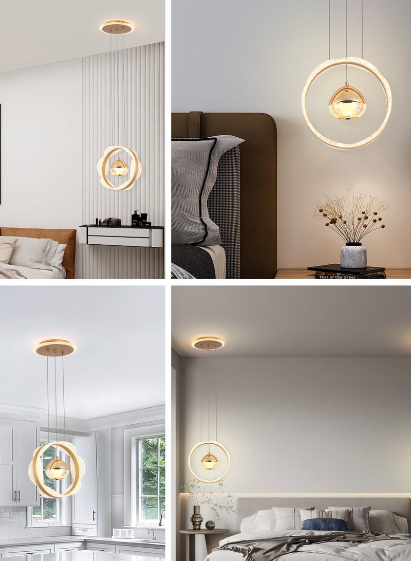 Single Pendant Light Dining Room, Small LED Gold Modern Pendant Light Fixtures for Kitchen Island Table, Adjustable Color Temperature Acrylic Pendant Lamp bedroom