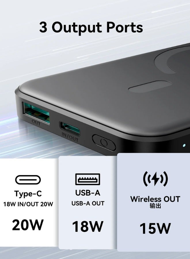 5000 mAh Mini 20w Power Bank Boost Charge Magnetic Wireless, Magsafe, Battery Pack For iPhone 15, 14, 13, 12 Series Black