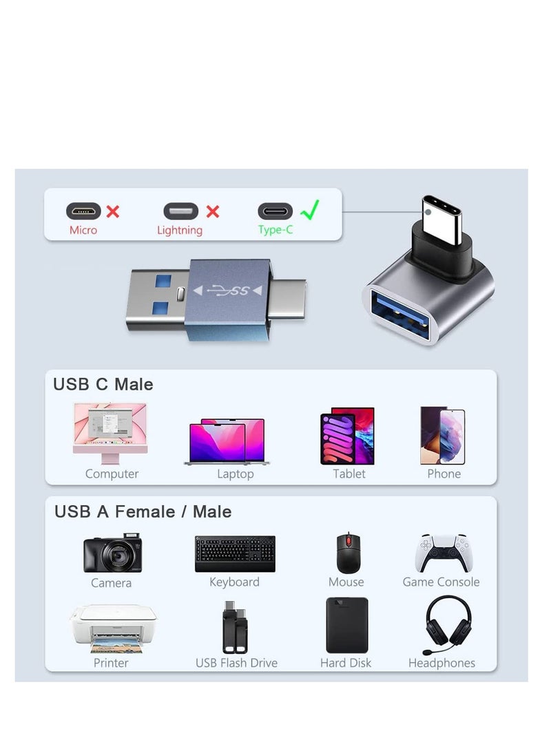 USB to USB C Adapter 4 Pack, 90 Degree Up & Down USB C Male to USB A Female Adapter, USB C Male to USB 3.1 Male OTG Adapter Converter for Mobile Phones, Laptop, Computers and More Type C Devices