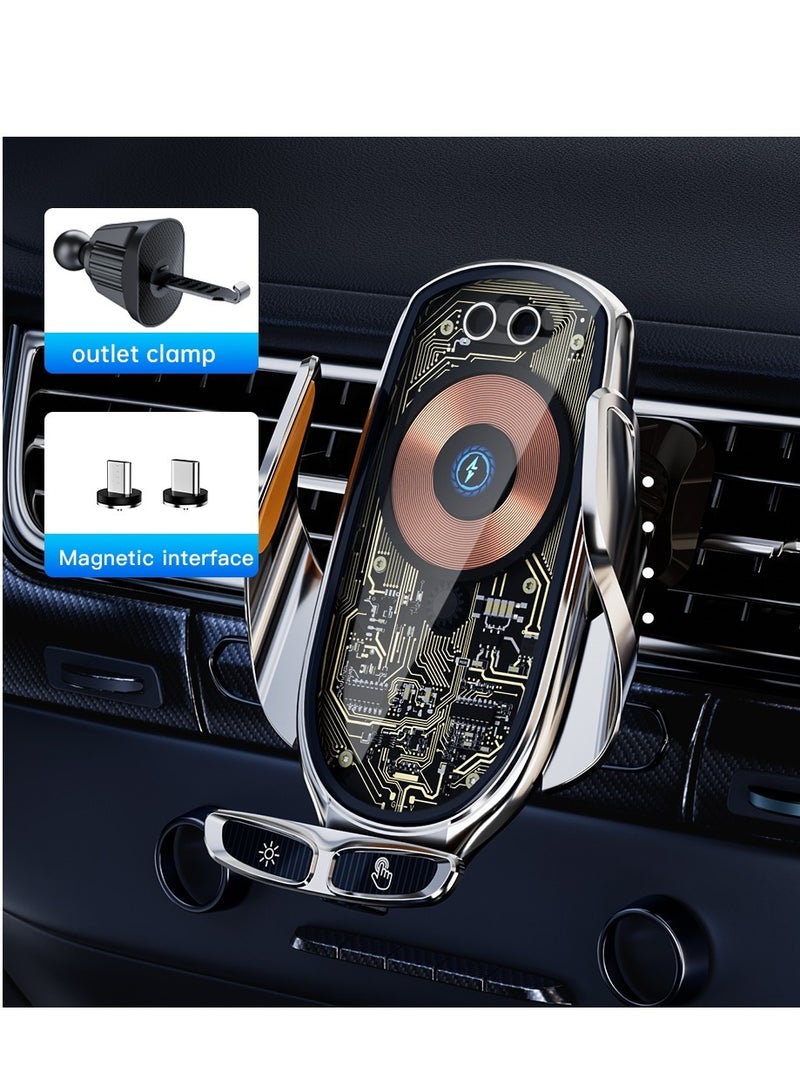 66w Transparent Retractable Car Charger Magnetic Wireless Smart Car Wireless Charger Phone Holder Silver