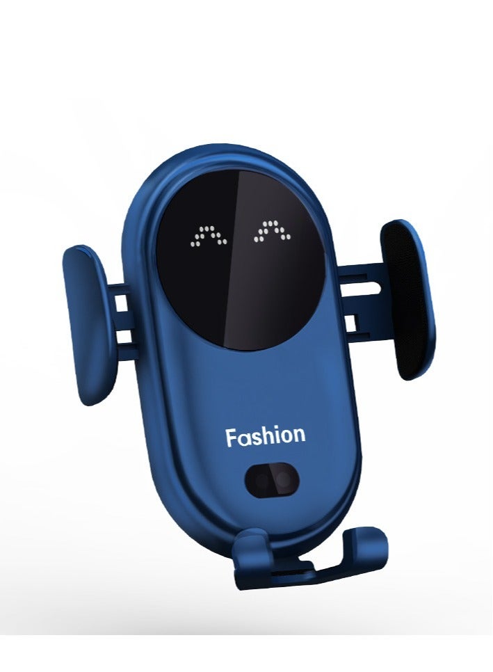 S11 Smart Infrared Automatic Induction Mobile Phone Holder Car Mobile Phone Charging Case Wireless Charger Car Holder- Blue