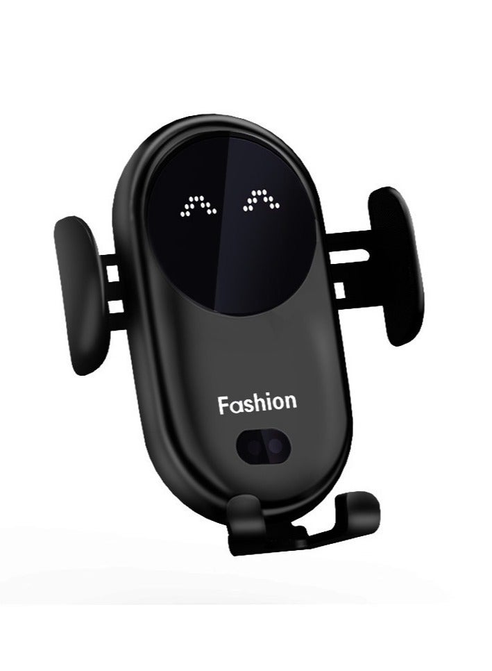 S11 Smart Infrared Automatic Induction Mobile Phone Holder Car Mobile Phone Charging Case Wireless Charger Car Holder- Black