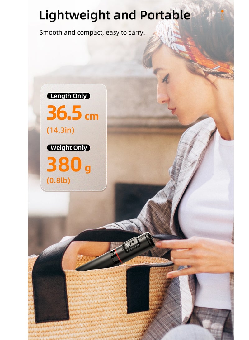 All-in-One Hidden Design Multi-Functional Stable Tripod Selfie Stick  1.83m（72.05inch）with Rechargeable Bluetooth Remote, Compatible with iPhone and Android Smartphones, Perfect for Travel, Vlog, Video and Photo