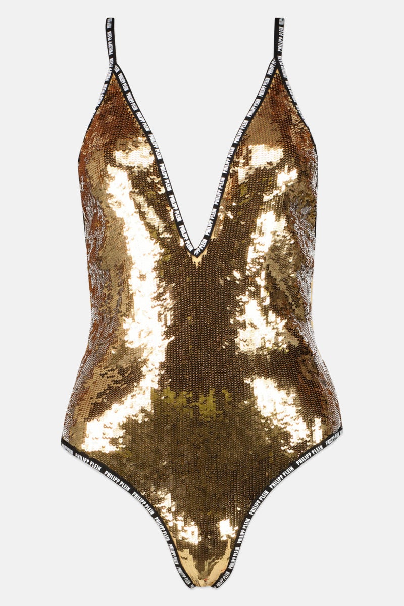 Women Glitters One Piece Swimsuit, Gold