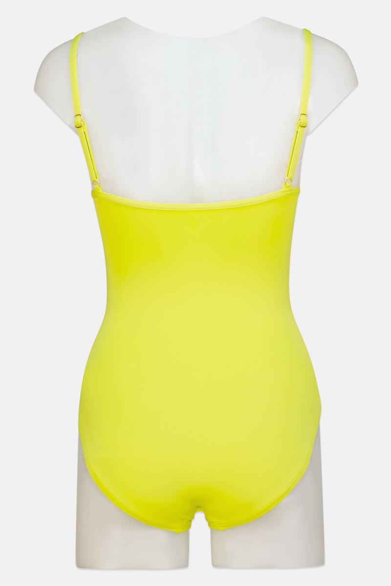 Women Swimwear Plain One Piece, Lime