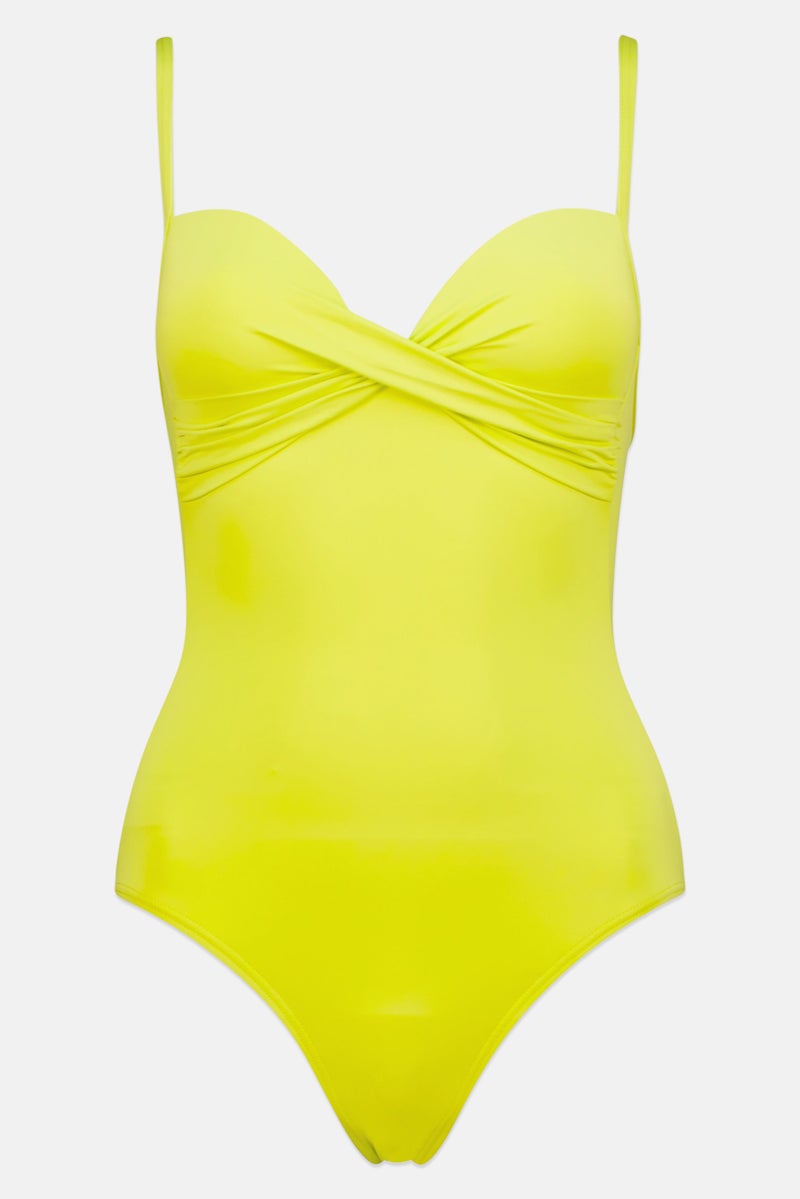 Women Swimwear Plain One Piece, Lime