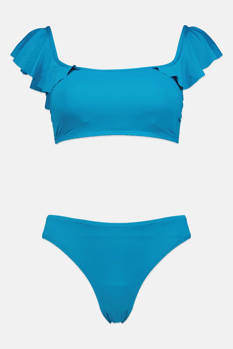 Women 2 Pieces Plain Bikini Set, Teal Green