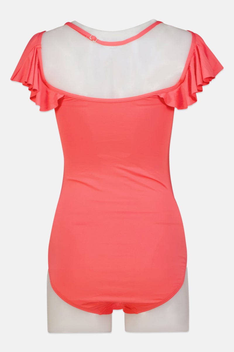 Women Brand Logo Padded One Piece, Coral