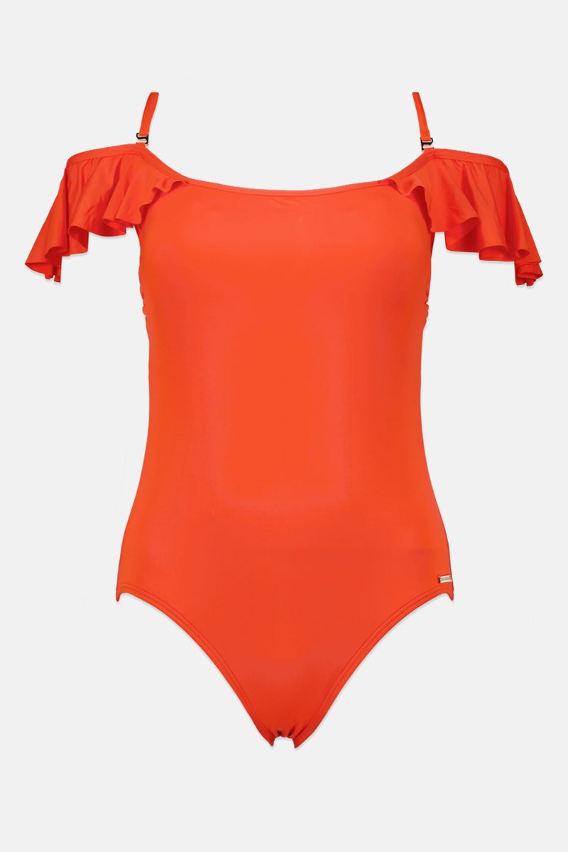 Women Brand Logo Padded One Piece, Orange