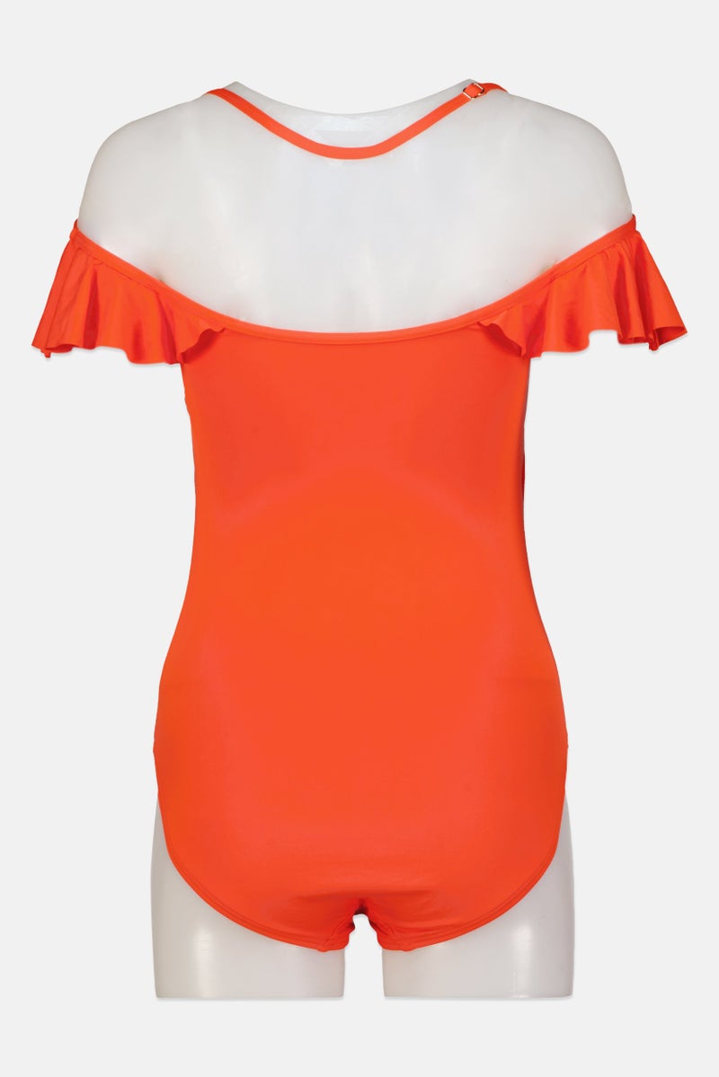 Women Brand Logo Padded One Piece, Orange