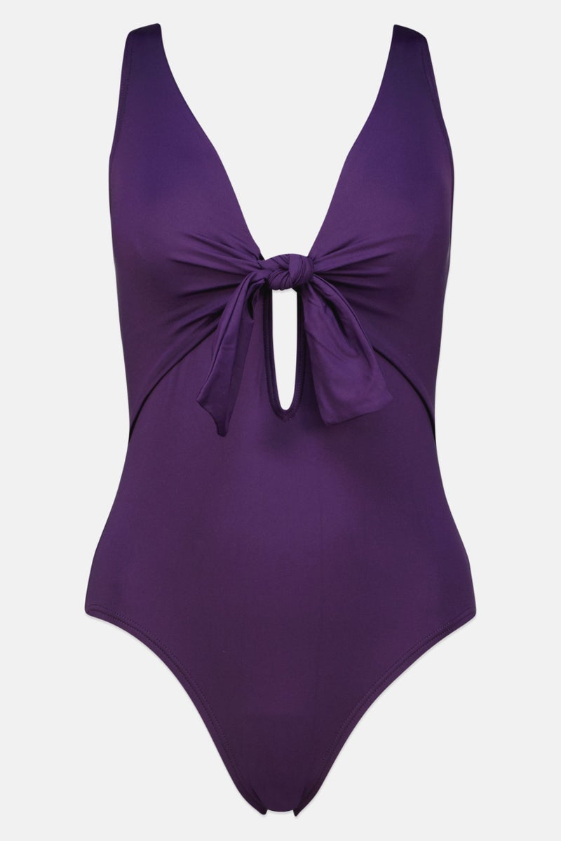 Women Plain Padded One Piece, Plum