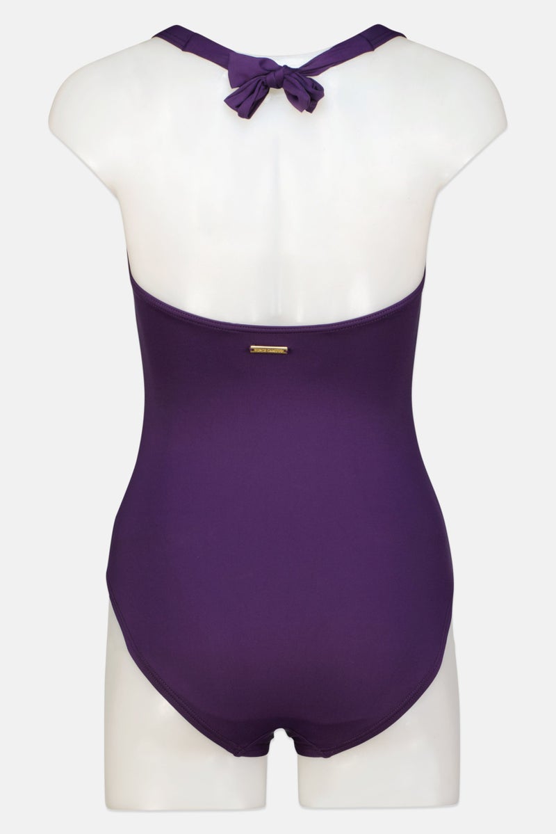 Women Plain Padded One Piece, Plum