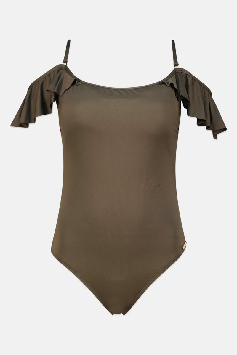 Women Brand Logo Padded One Piece, Olive