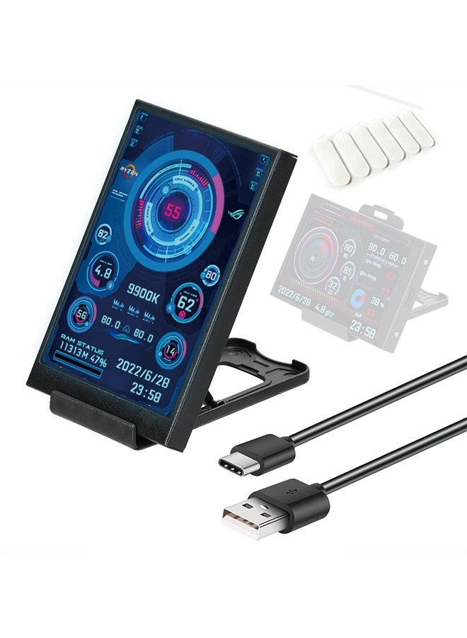 English Version Computer Temp Monitor, PC Sensor Panel Display, PC Temperature Display for PC ARGB Computer Case Secondary Screen, IPS USB Mini Screen PC CPU RAM HDD Data Monitor