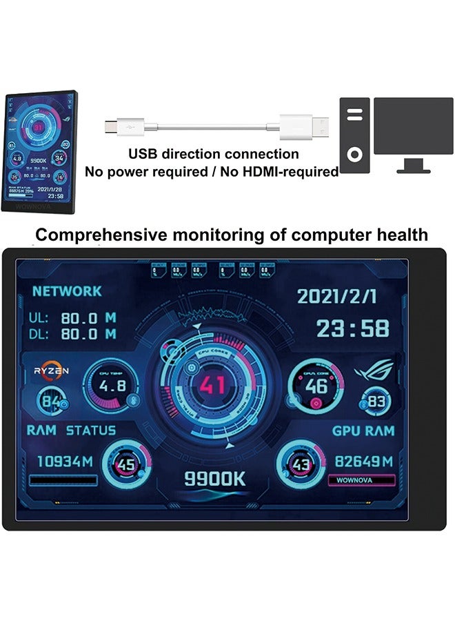 English Version Computer Temp Monitor, PC Sensor Panel Display, PC Temperature Display for PC ARGB Computer Case Secondary Screen, IPS USB Mini Screen PC CPU RAM HDD Data Monitor
