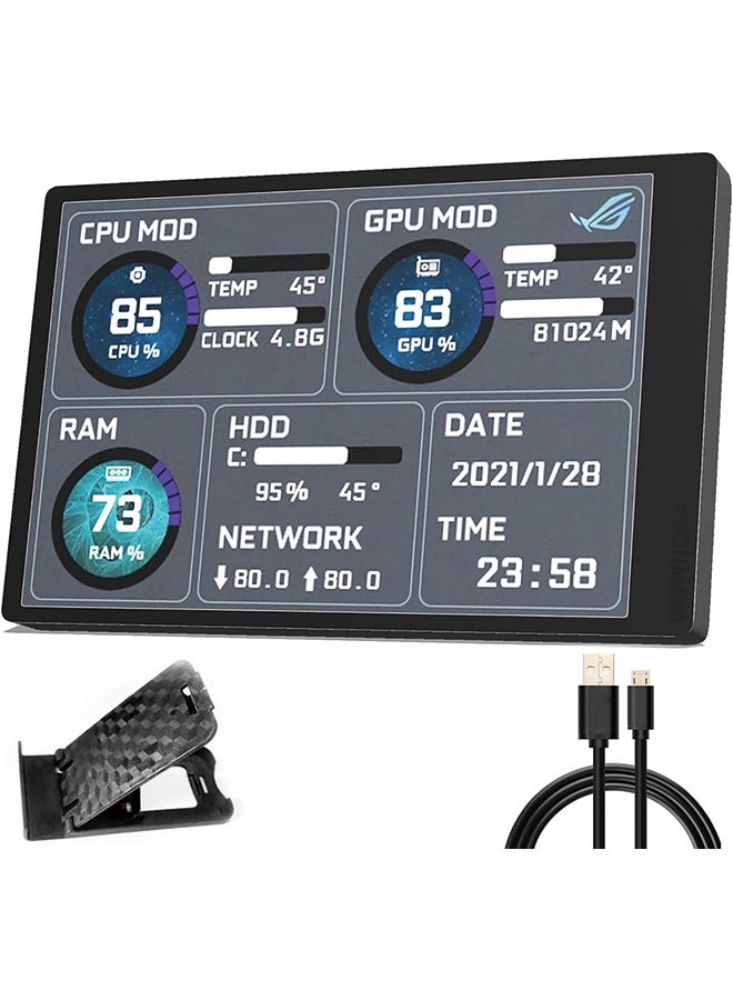 English Version Computer Temp Monitor, PC Sensor Panel Display, PC Temperature Display for PC ARGB Computer Case Secondary Screen, IPS USB Mini Screen PC CPU RAM HDD Data Monitor