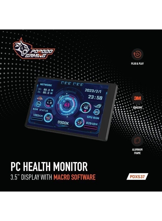 Porodo Gaming PC Temp Monitor, 3.5