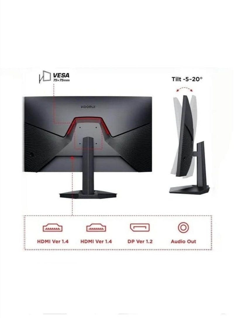 24 Inch Gaming Monitor, 165Hz, FHD 1920x1080, 1ms, IPS, Compatible FreeSync G-sync, Tilt Adjustable, Eye Care, VESA Wall Mountable (HDMI, DisplayPort) Black