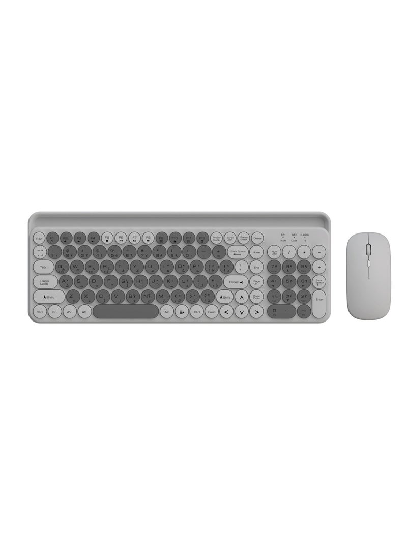 Wireless Duo Mouse and Keyboard Set / 1200DPI Mouse / Round Type Keyboard /Wireless Nano USB Receiver - Grey