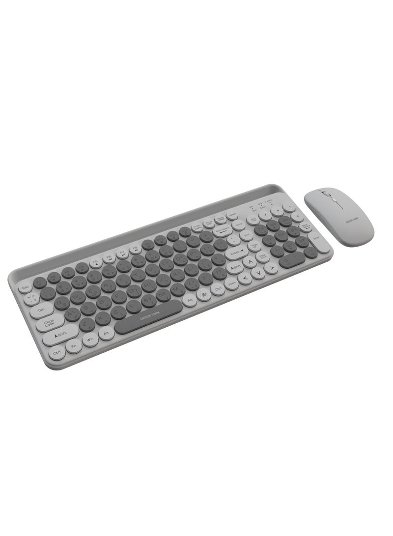 Wireless Duo Mouse and Keyboard Set / 1200DPI Mouse / Round Type Keyboard /Wireless Nano USB Receiver - Grey