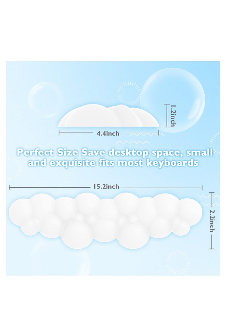 Cloud Mouse Pad Wrist Support Keyboard Wrist Rest Set with Ergonomic Memory Foam,Non-Slip Base,Cloud Coasters for Home,Office,Laptop,Desktop Computer,Easy Typing Pain Relief- White