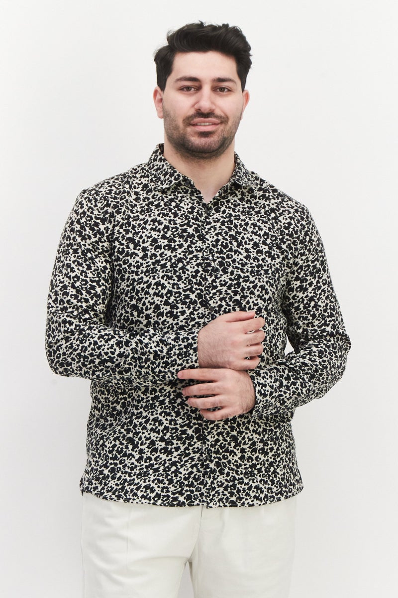 Men Regular Fit Animal Print Long Sleeve Casual Shirt, Black