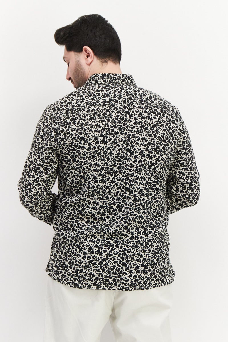 Men Regular Fit Animal Print Long Sleeve Casual Shirt, Black