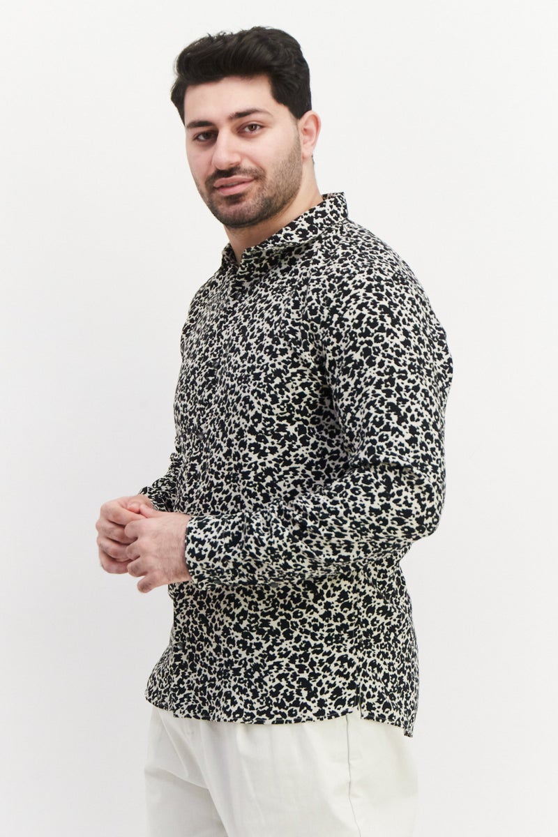 Men Regular Fit Animal Print Long Sleeve Casual Shirt, Black