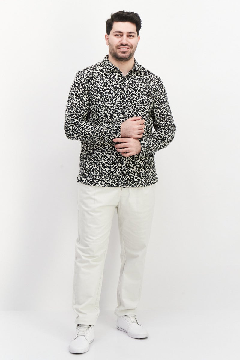 Men Regular Fit Animal Print Long Sleeve Casual Shirt, Black