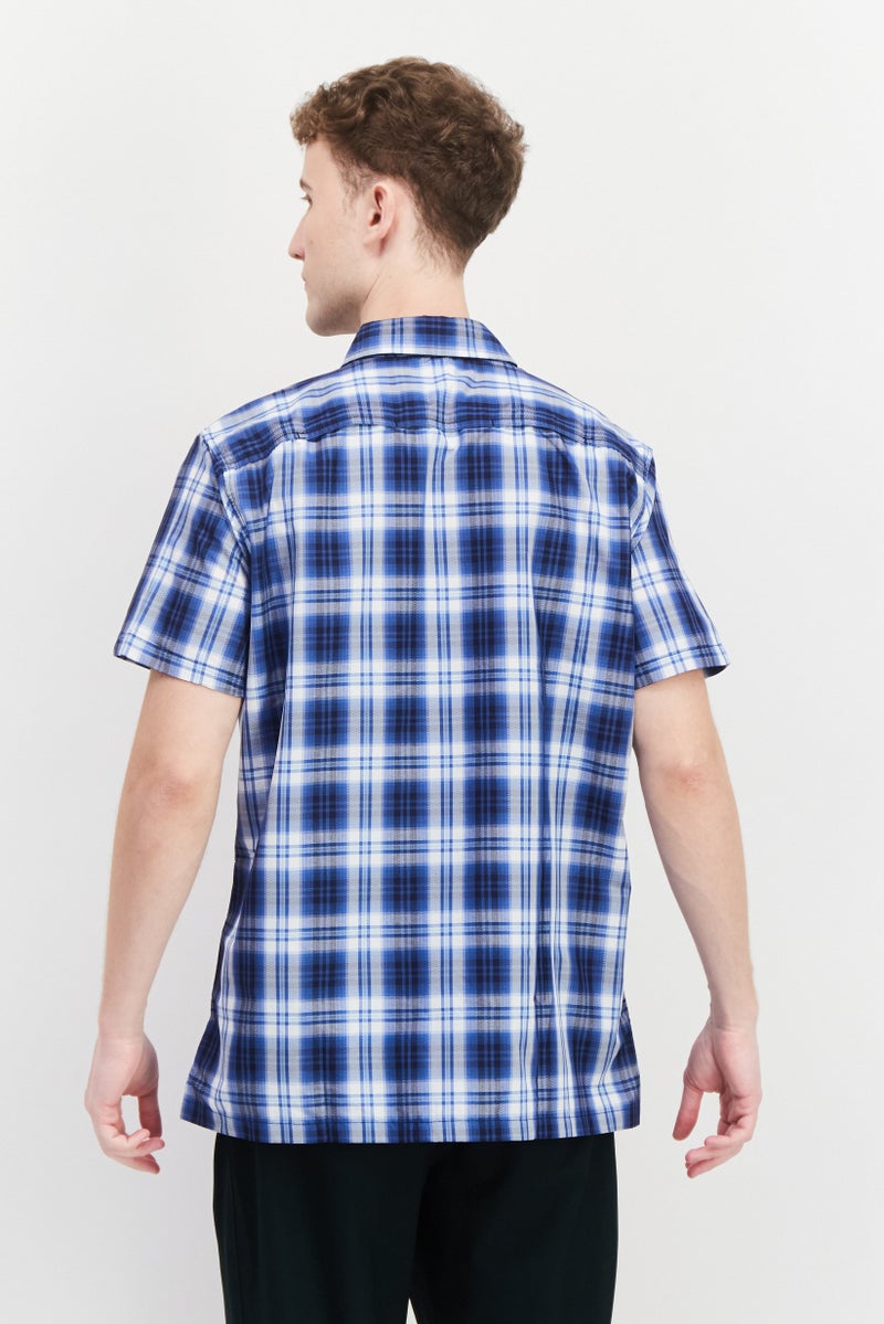 Men Classic Fit Short Sleeve Checkered Casual Shirt, Blue Combo