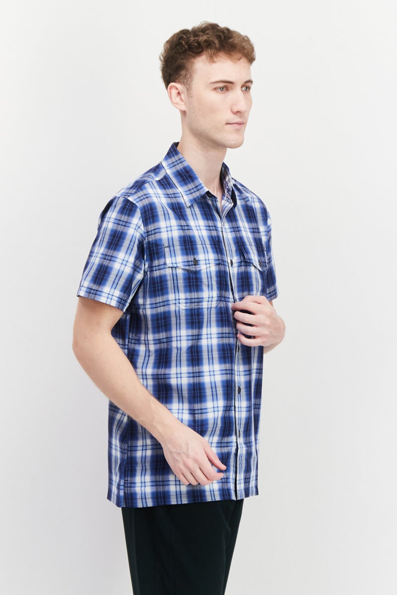 Men Classic Fit Short Sleeve Checkered Casual Shirt, Blue Combo
