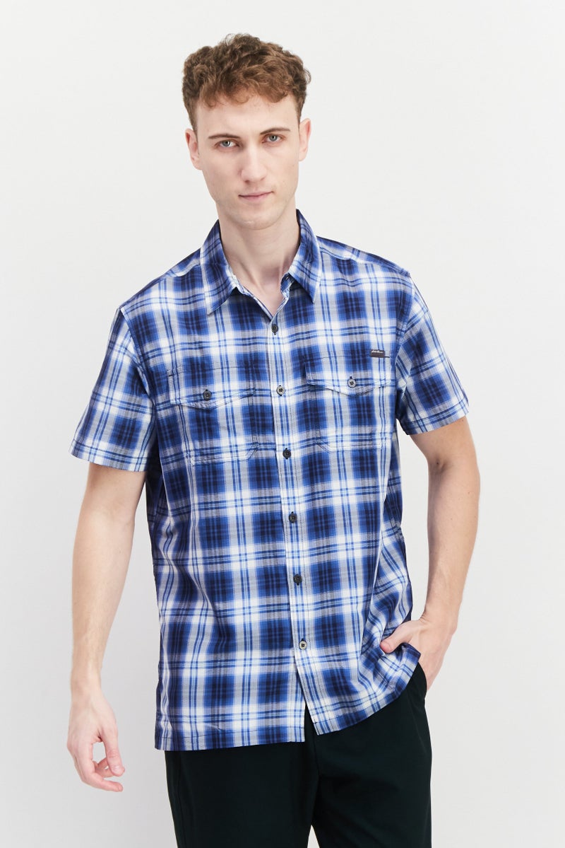 Men Classic Fit Short Sleeve Checkered Casual Shirt, Blue Combo