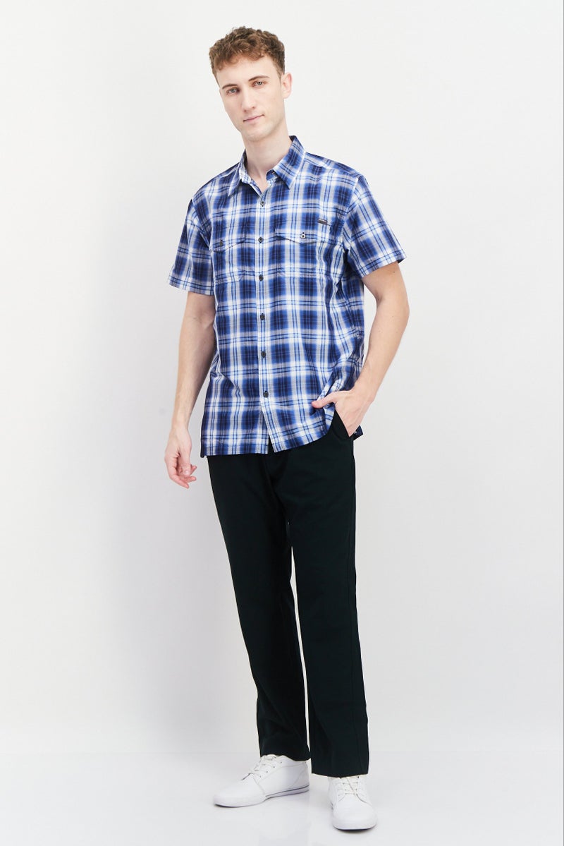 Men Classic Fit Short Sleeve Checkered Casual Shirt, Blue Combo