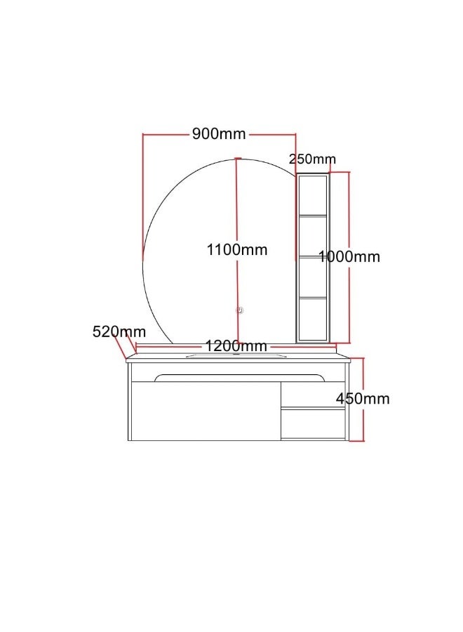 Milano Luxury And Modular Crina Vanity Led Mirror Touch Switch With Large Storage Drawer And Under Counter Wash Basin Clutter-Free Look 1200*520*450Mm (3Ctns/Set ) - Made In China