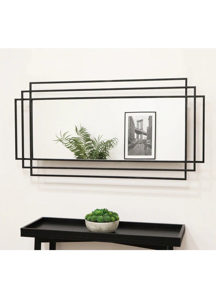 TOMSUN Modern Black Metal Rectangular Wall Mirror with Multi-Frame Design