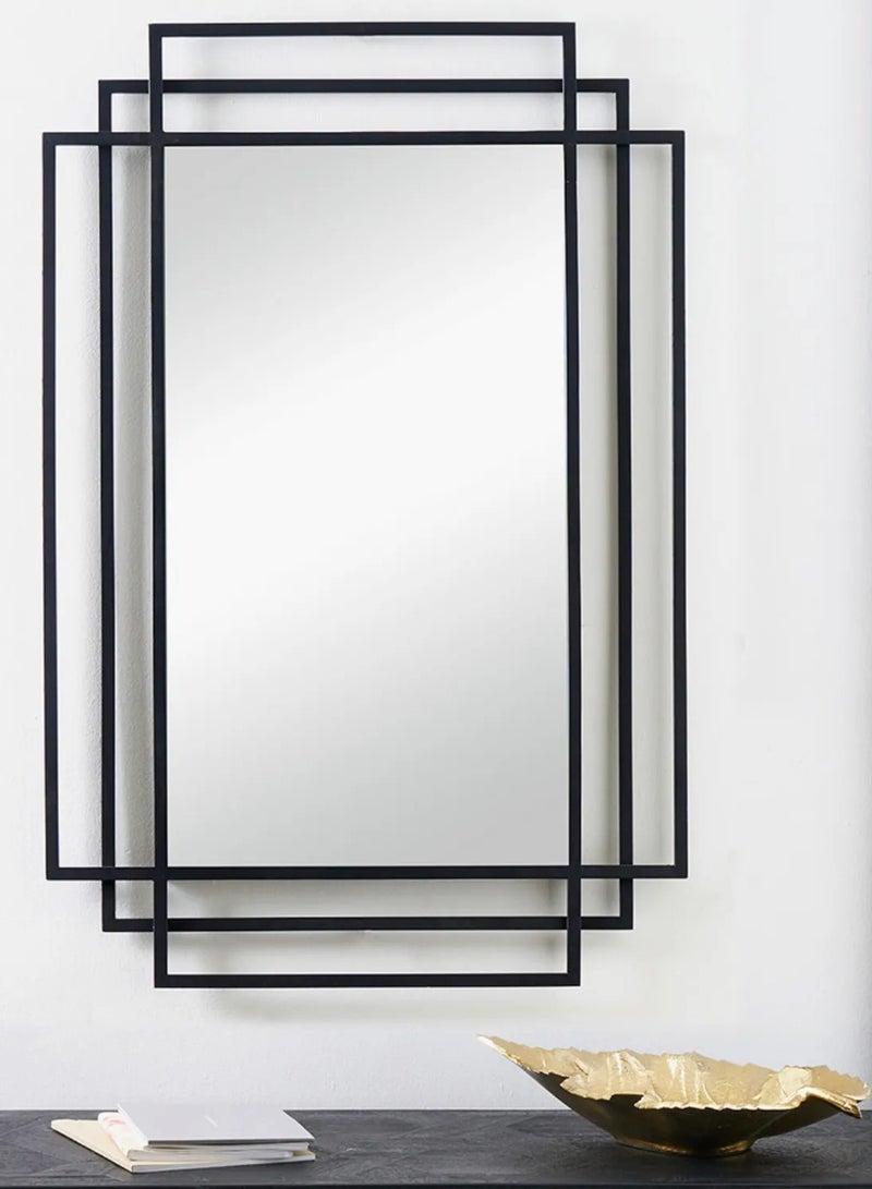 TOMSUN Modern Black Metal Rectangular Wall Mirror with Multi-Frame Design