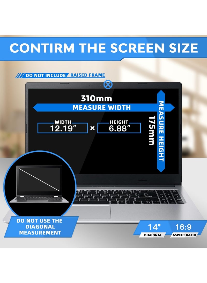14 Inch Laptop Privacy Screen Filter Compatible with HP/Dell/Acer/Samsung/Lenovo/Toshiba for 16:9 Widescreen Display Laptop Privacy Screen and Anti-Glare Protector