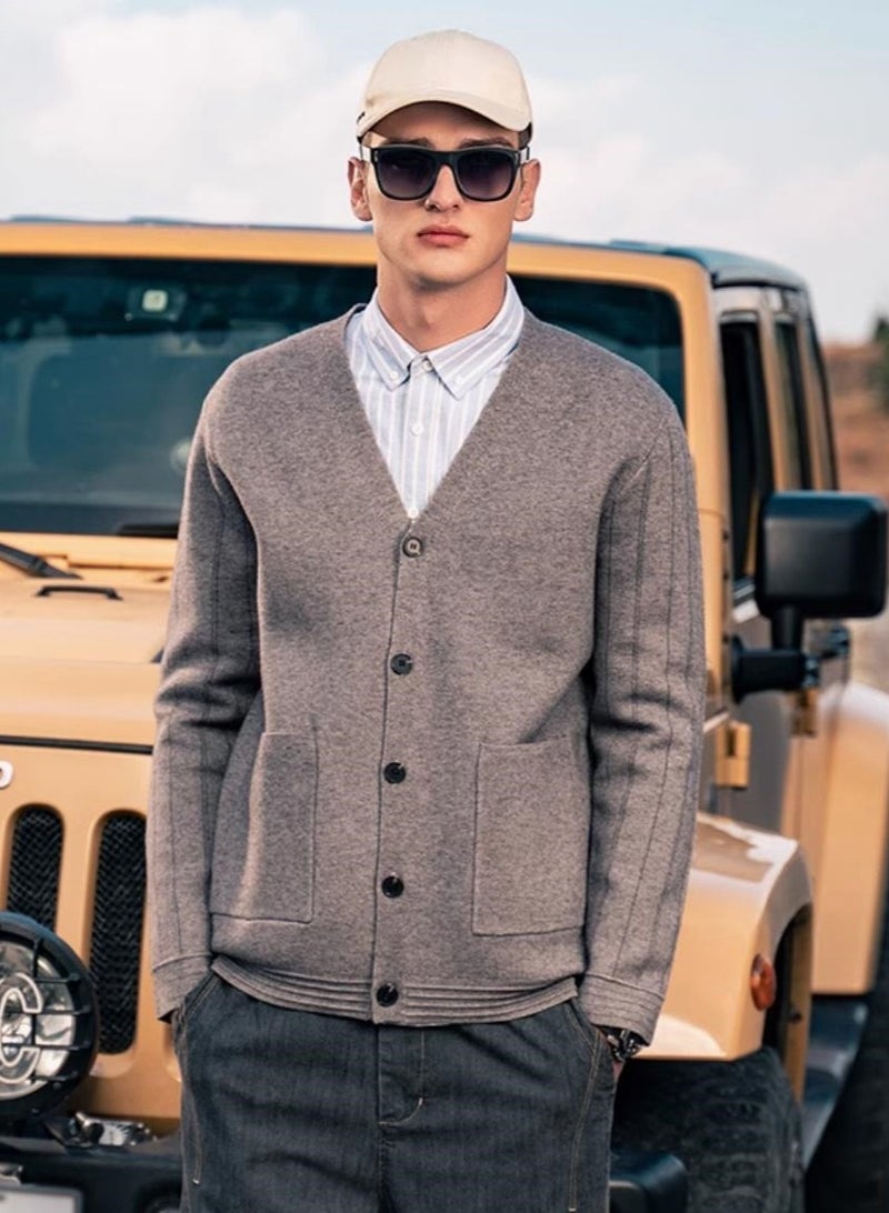 Men's Core Spun Yarn With Knitted V-Neck Cardigan Sweater Jacket