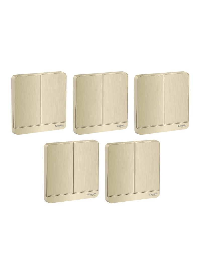 Schneider Electric  E8332L1_GH AvatarOn , 2 switches/Gangs, 16AX, 250V, 1 way, Metal Gold Hairline - Pack of 5
