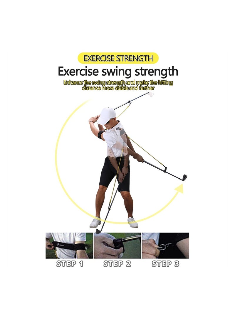 Portable Adjustable Golf Swing Trainer with Elastic Rope Improve Hinge Forearm Rotation and Shoulder Turn Essential Golf Training Aid Yellow